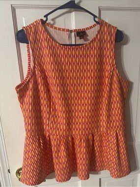 Worthington Orange and Pink Sleeveless Peplum Tank